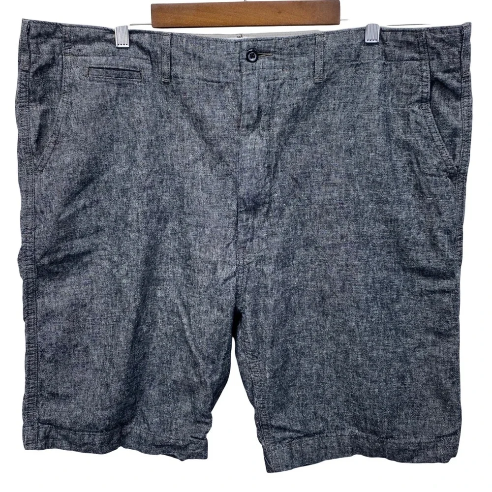 Levis Mens 40 Blue Heathered Grey Linen Cotton Blend Flat Front Shorts Bermuda